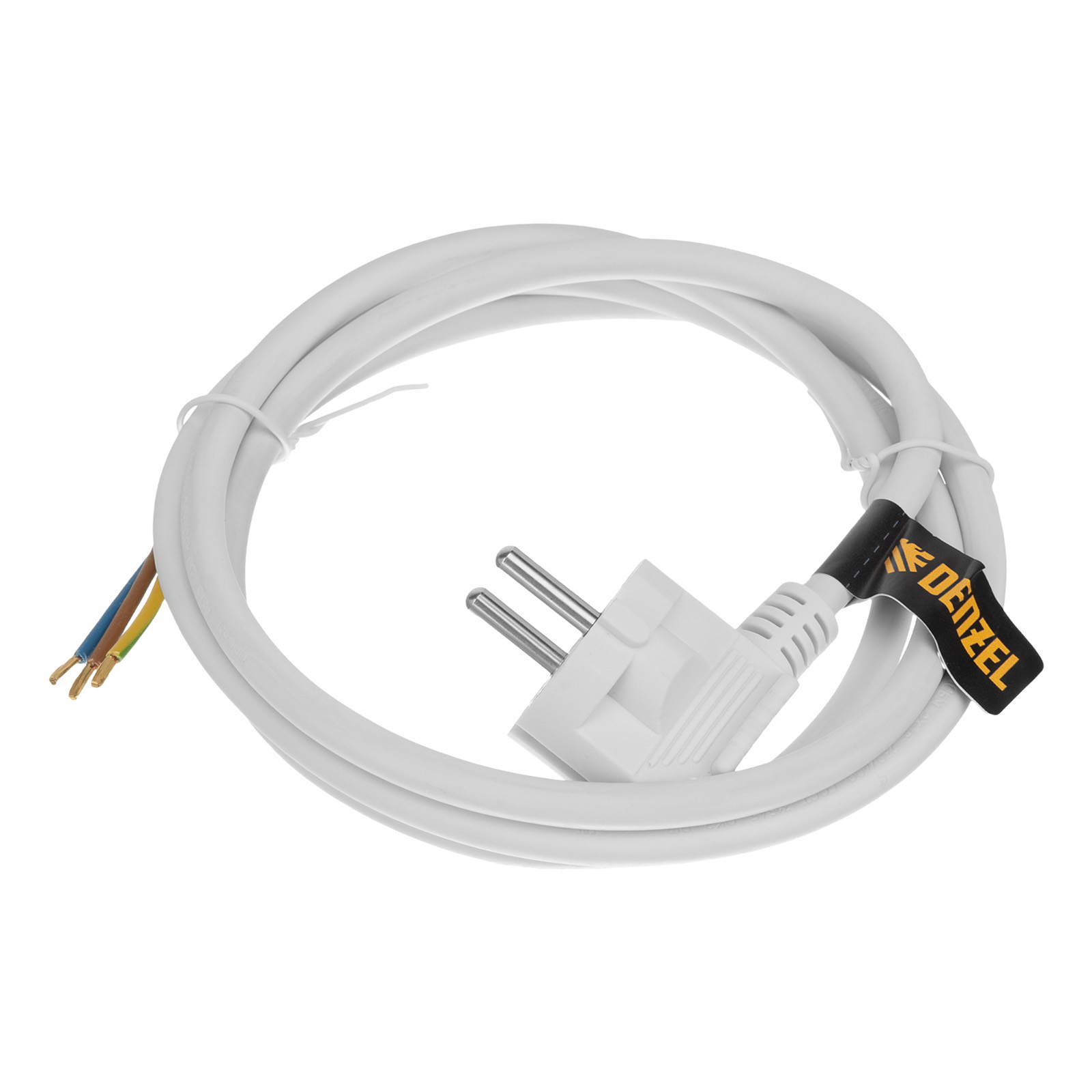 Шнур сетевой Energy Series, ПВС, 1,5 м, 3 x 1,5 мм, с неразборной вилкой, белый, Denzel (37670)