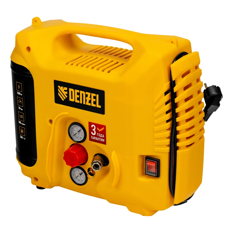 Компрессор воздушный DL1300, 10 бар, 1,3 кВт 180 л/мин 5 л, с набором аксессуаров Denzel (58011)