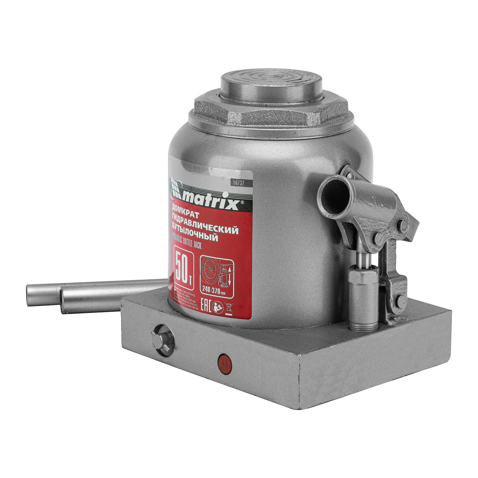 Домкрат гидравлический бутылочный, 50 т, высота подъема 240-370 мм Matrix (50737)
