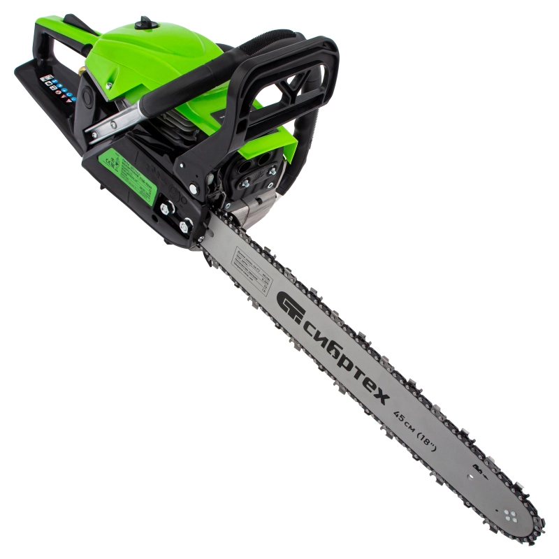 Пила цепная бензиновая ПЦБ-5245, шина 45 см, 52 см3, 3.4 л.с, шаг 0.325, паз 1.5 мм, 72 звена Сибртех (95204)
