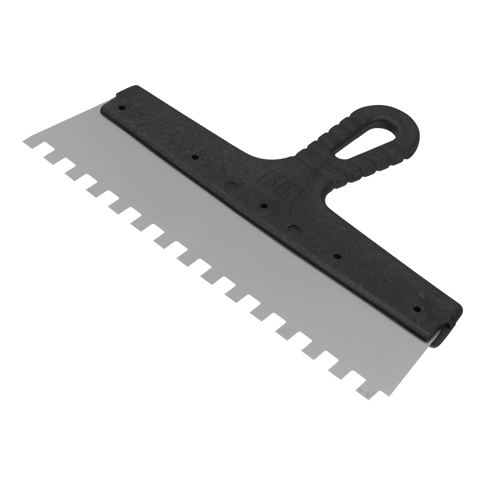 Шпатель из нержавеющей стали, 300 мм, зуб 10 х 10 мм, пластмассовая ручка Сибртех (85501)