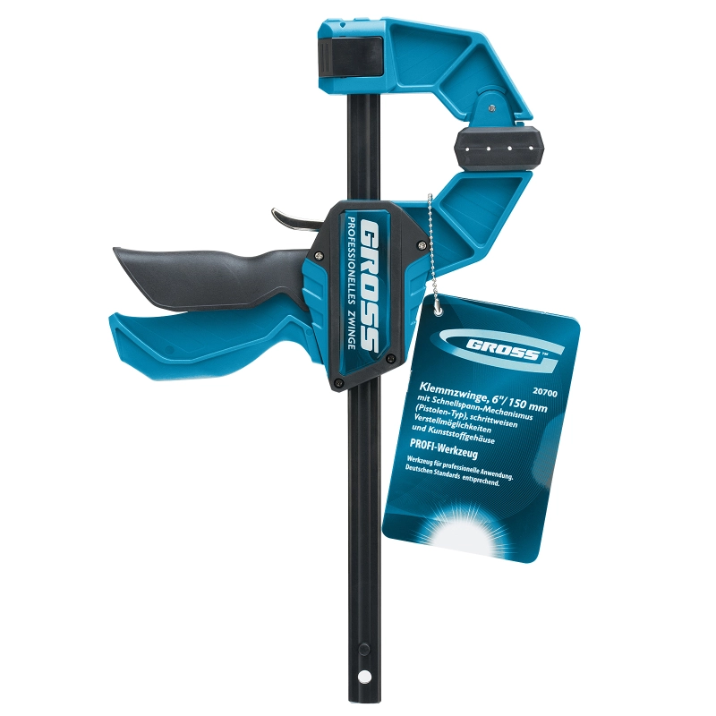 Струбцина реечная, быстрозажимная, пистолетного типа, пошаговый механизм, пластиковый корпус, 150 мм Gross (20700)