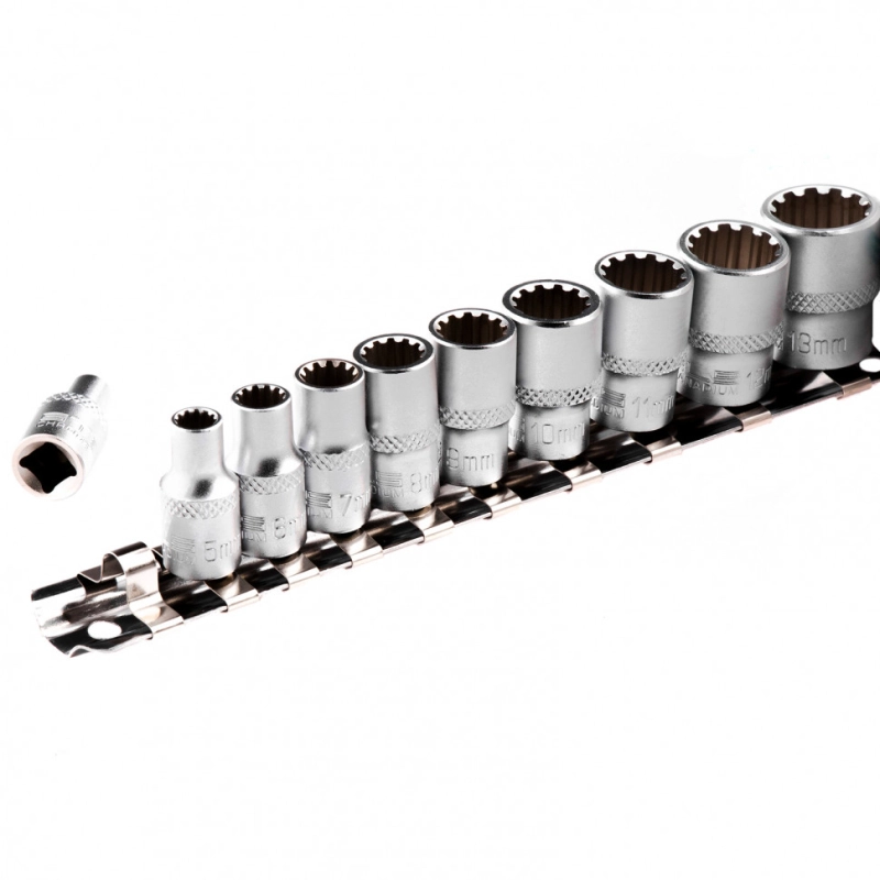 Набор универсальных торцевых головок, 1/4, SpLine, CrV, 10 шт, 4-13 мм Stels (13643)