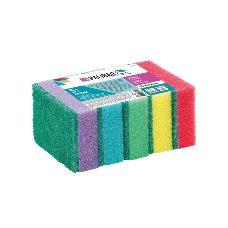 Губки для посуды Optima, 90 x 64 x 25 мм, 5 шт., Home Palisad (923515)
