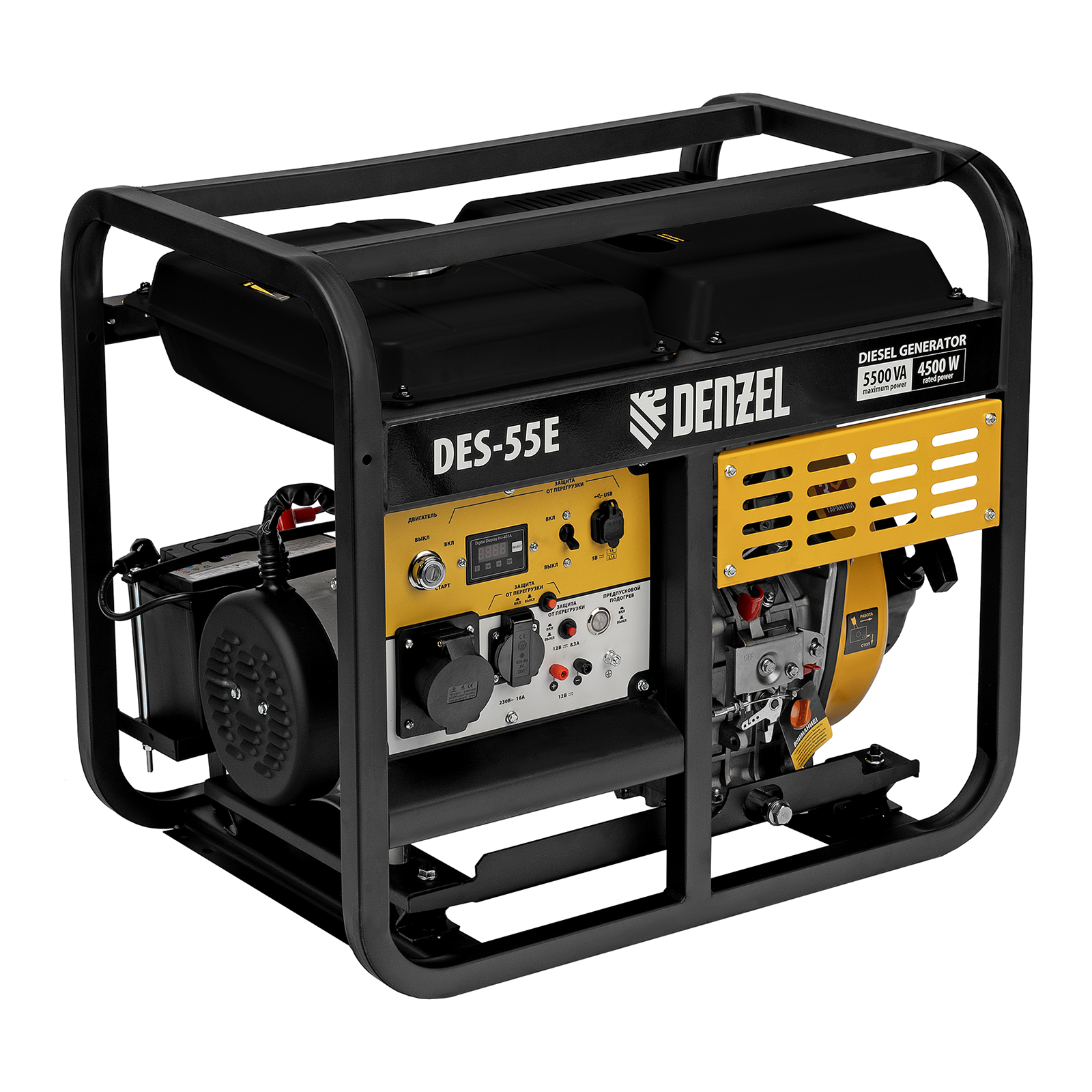 Генератор дизельный DES-55E, 5,5 кВт, 230 В, 11 л, электростартер Denzel (94414)