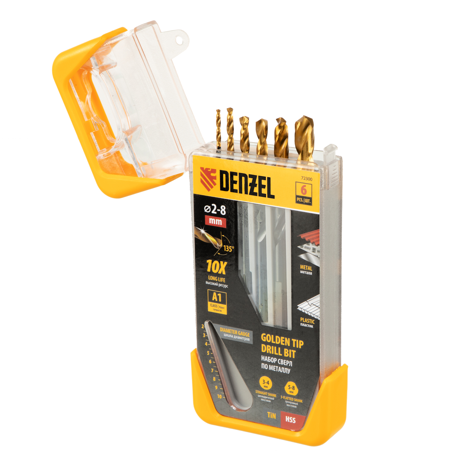 Набор сверл по металлу, 2-3-4-5-6-8 мм, HSS-Tin, Golden Tip, 6 шт Denzel (72300)
