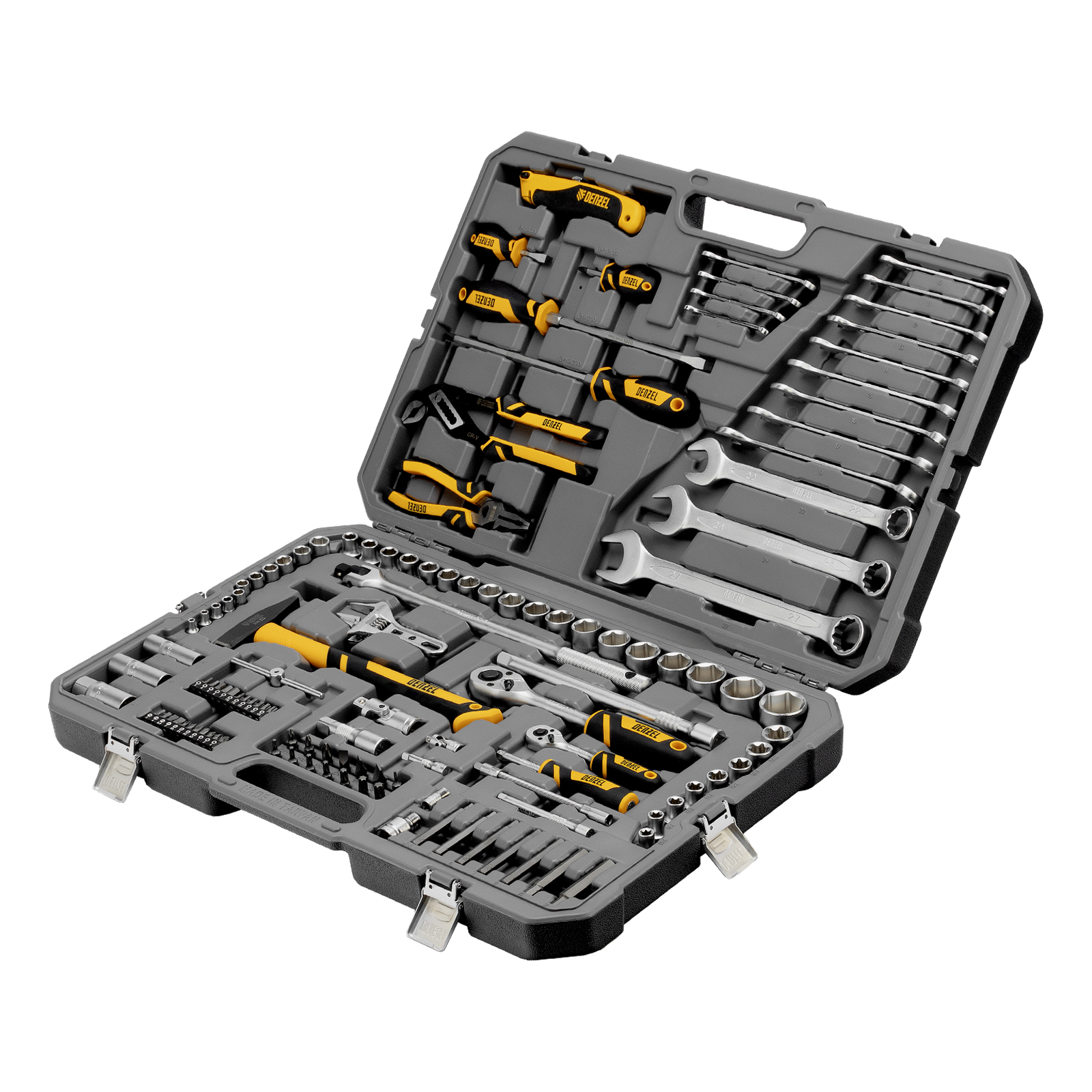 Набор инструментов, 1/2", 1/4", CrV, S2, пластиковый кейс, 122 предмета Denzel (15804)