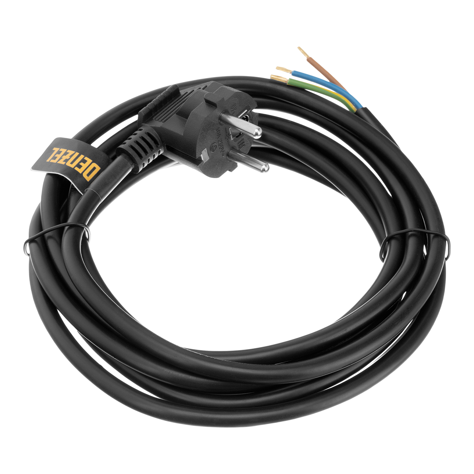 Шнур сетевой Energy Series, ПВС, 3 м, 3 x 1,5 мм, с неразборной вилкой, черный, Denzel (37675)