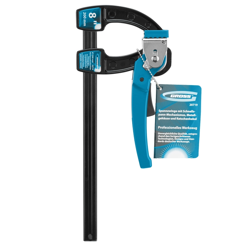 Струбцина реечная быстрозажимная 8, металлический корпус, рычажный храповой механизм, 200 мм Gross (20719)