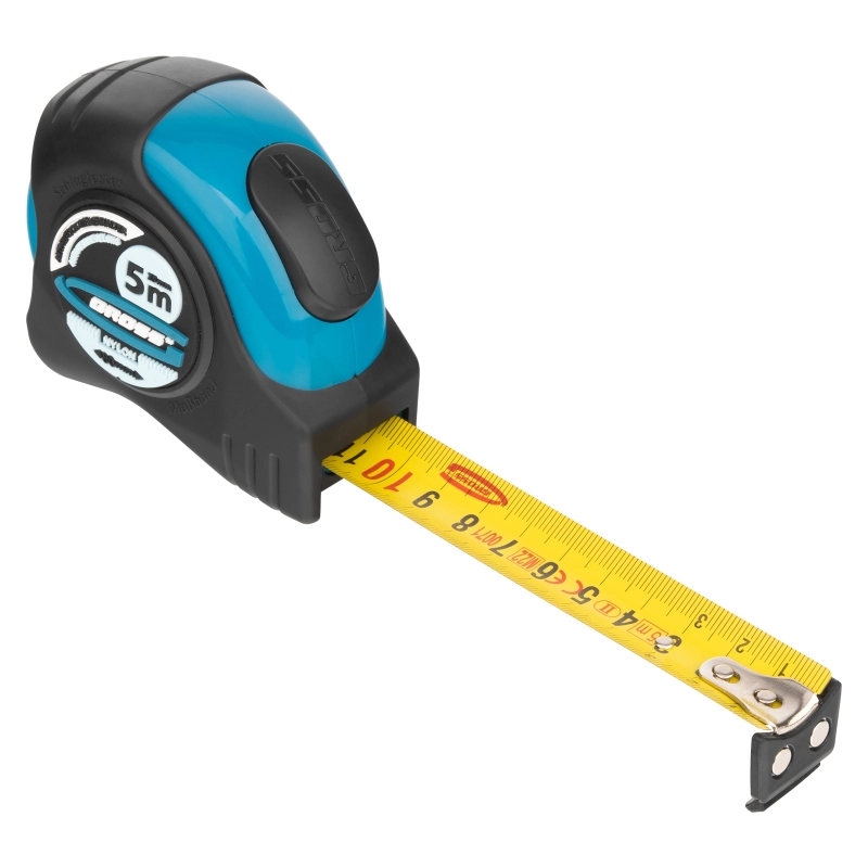Рулетка "Schlagfest",5 м x 25 мм,магнитный обрезиненный зацеп,двусторонняя шкала,Нейлоновое покрытие,автоматическая фиксация Gross (31113)
