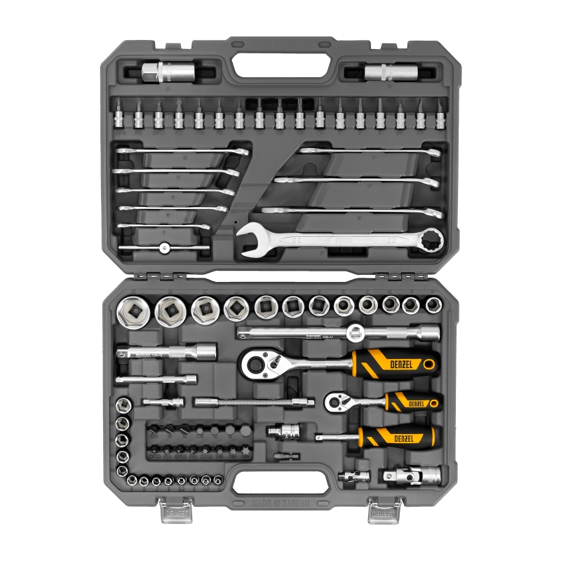 Набор инструментов, 1/2", 1/4", CrV, S2, пластиковый кейс, 82 предмета Denzel (15809)