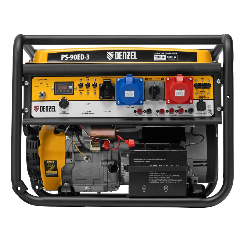 Генератор бензиновый PS 90 ED-3, 9.0 кВт, переключение режима 230 В/400 В, 25 л, электростартер Denzel (946944)
