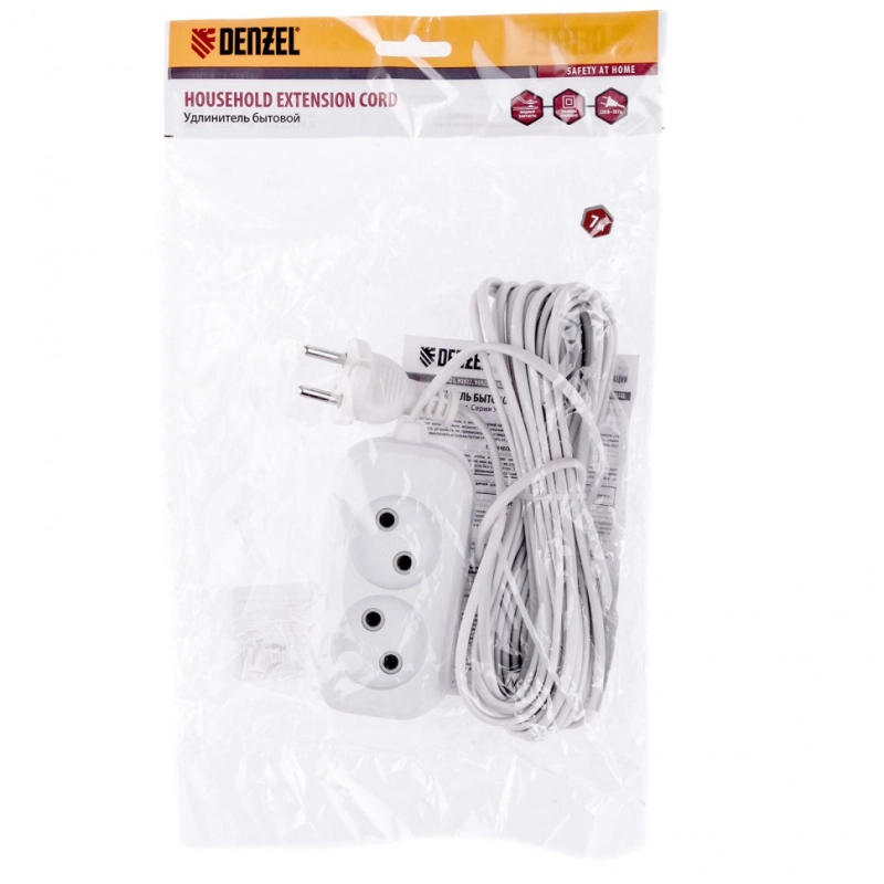 Удлинитель бытовой, без заземления, 7 м, 2 розетки, 6 А, серия УХ6 Denzel (95923)