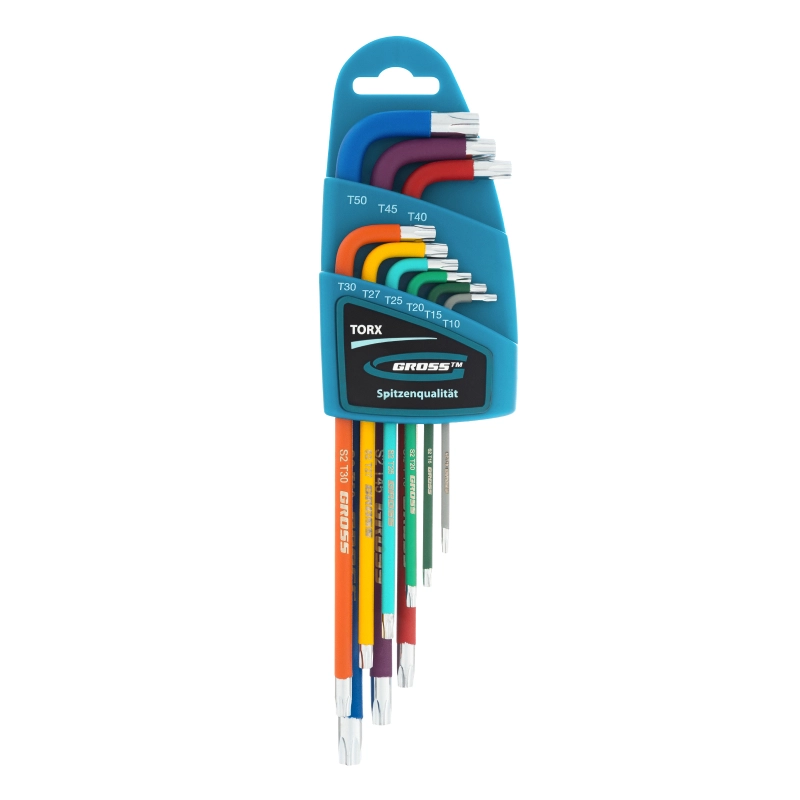 Набор ключей имбусовых Torx -TT, 9 шт: T10-T50, магнит, S2, экстра-длинные, хром/краска 9 шт Gross (16402)