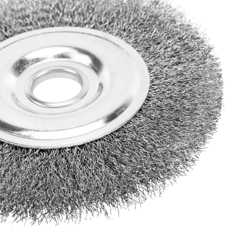 Щетка для УШМ, 150 мм, "Плоская", витая нержавеющая проволока 0.3 мм, посадка 22.2 мм Denzel (746643)