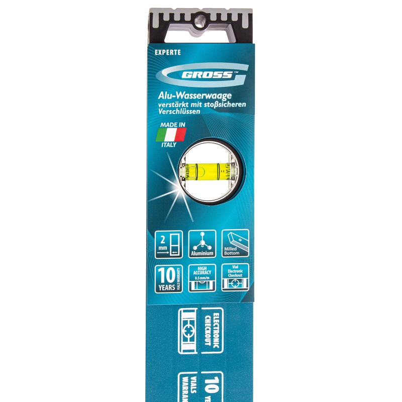 Уровень алюминиевый, 1200 мм, усиленный с ударопрочными заглушками, рукоятки, 3 глазка Gross (34332)