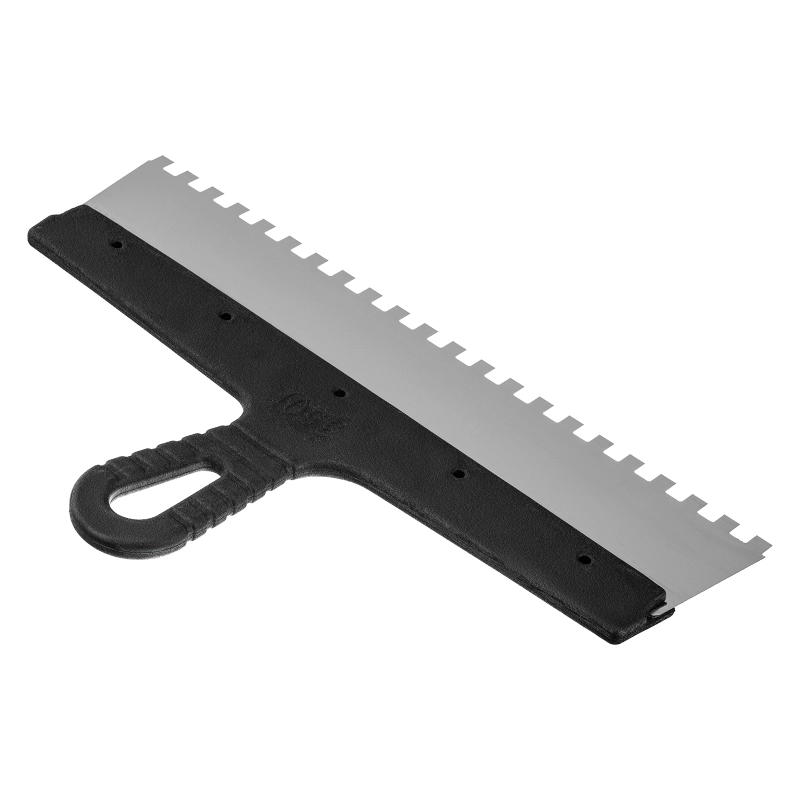 Шпатель из нержавеющей стали, 350 мм, зуб 8 х 8 мм, пластмассовая ручка Сибртех (85477)