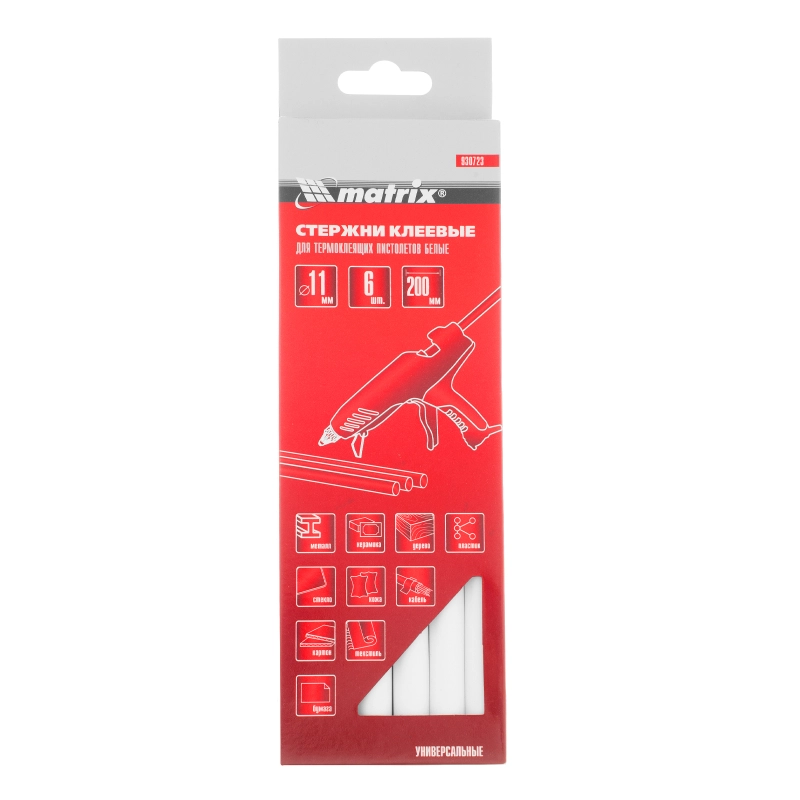Стержни клеевые, белый, 11 х 200 мм, в упаковке 6 шт Matrix (930723)