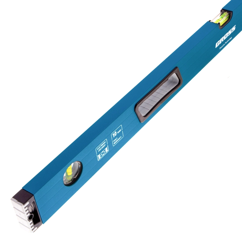 Уровень алюминиевый, 1000 мм, усиленный с ударопрочными заглушками, рукоятки, 3 глазка Gross (34330)