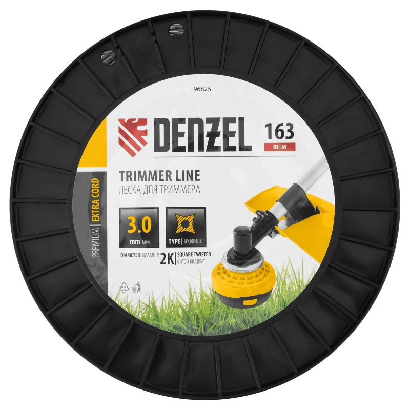 Леска для триммера двухкомпонентная витой квадрат, 3,0мм х 163м, на DIN катушке EXTRA CORD Denzel (96825)