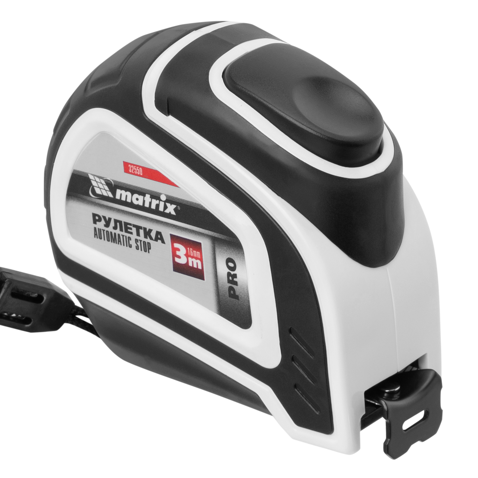 Рулетка Autostop,3 м х 16 мм,двухкомпонентный корпус,автоматическая фиксация,Pro Matrix (32550)