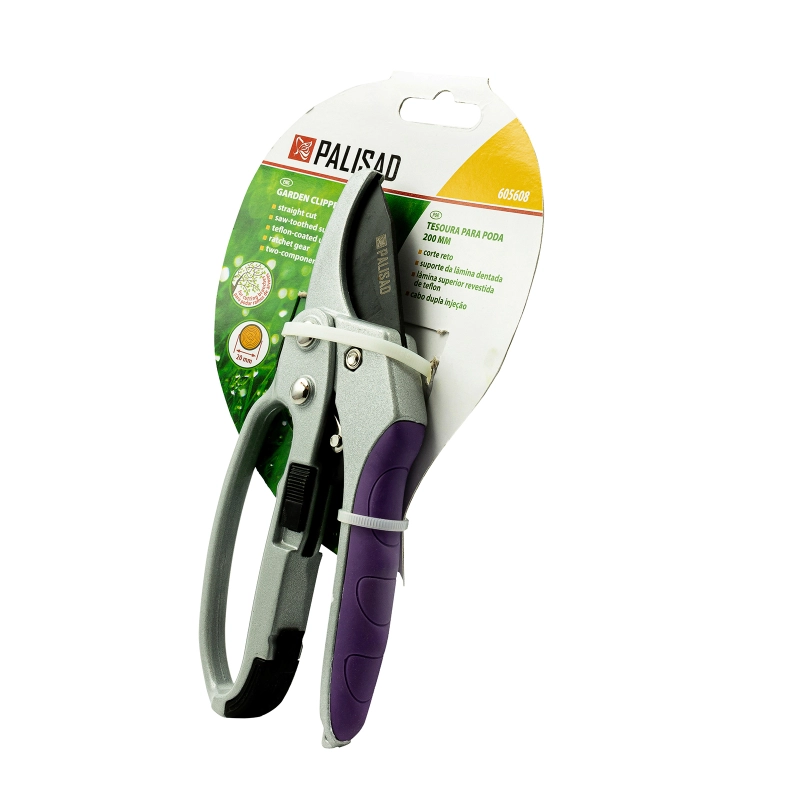 Секатор прямого реза, 200 мм, храповой механизм, металлические обрезиненные рукоятки, LUXE Palisad (605608)