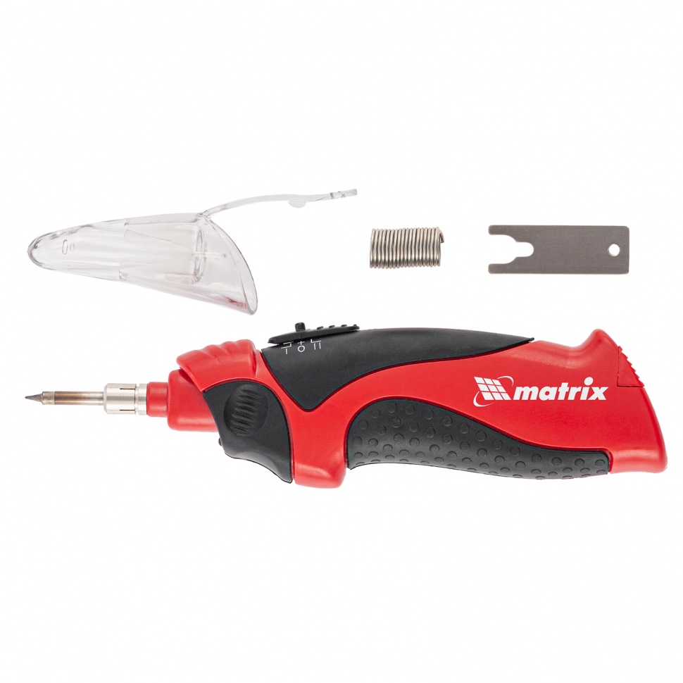 Паяльник беспроводной 4.5 В, 8 Вт, 350°С, припой 10 г, подставка, работа от элементов питания 3хАА Matrix (91351)