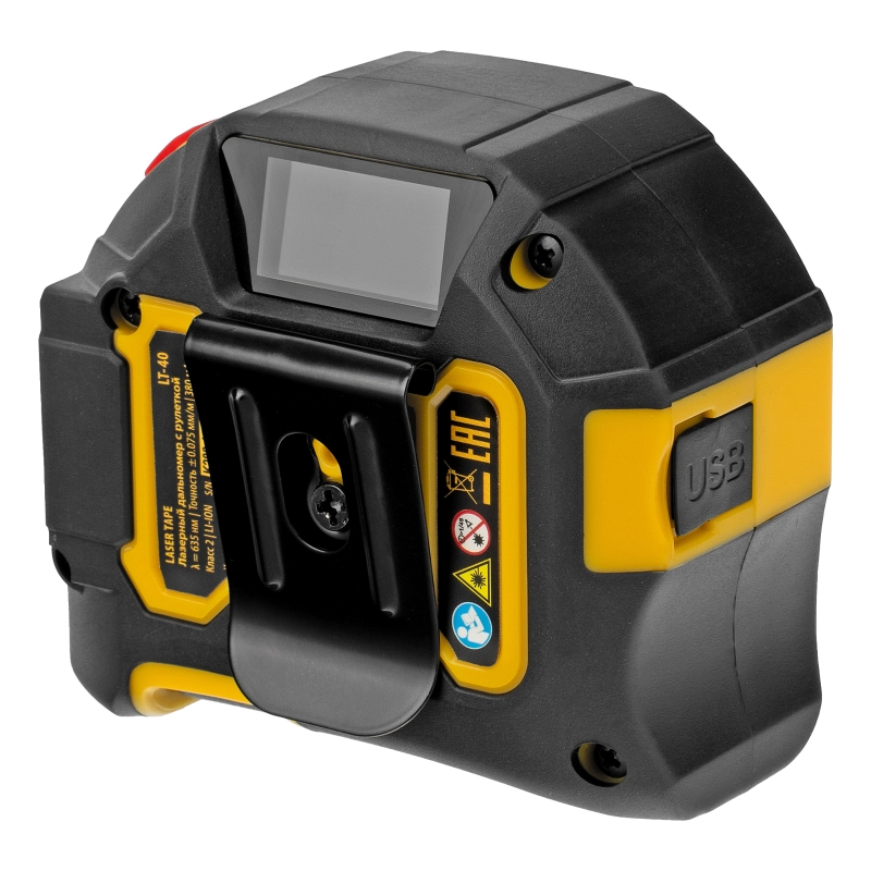 Лазерный дальномер с рулеткой LT-40, 5м x 19 мм, дальномер 40м, автомат. фиксация Denzel (38020)