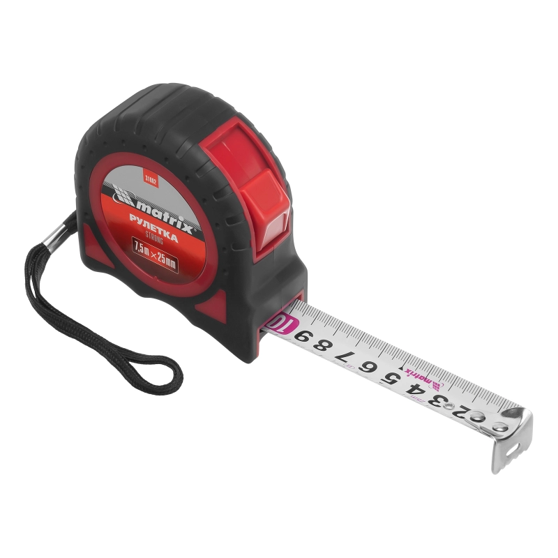 Рулетка Strong,7,5 м х 25 мм,обрезиненный корпус Matrix (31082)