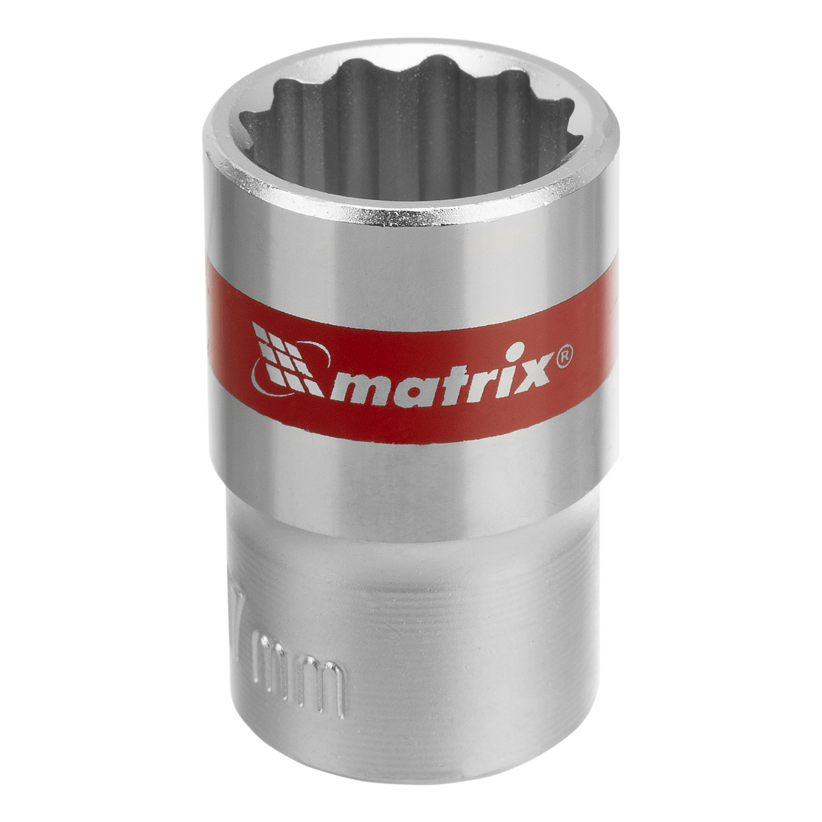 Головка торцевая, 17 мм, двенадцатигранная, CrV, под квадрат 1/2, хромированная Matrix (13690)