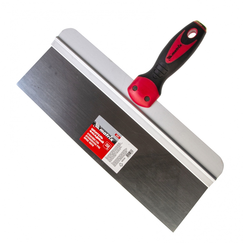 Шпатель фасадный из нержавеющей стали, 350 мм, двухкомпонентная ручка, широкое полотно Matrix (85539)