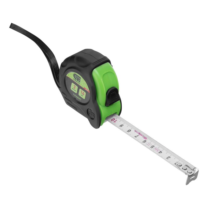 Рулетка Графит,обрезиненный корпус,амортизатор,3 м х 16 мм Сибртех (32530)