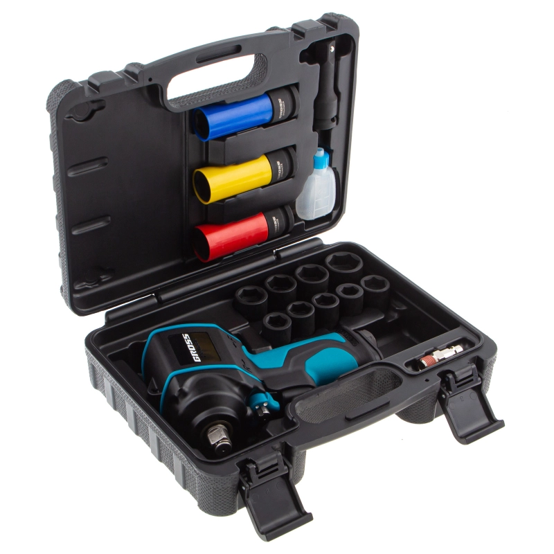 Гайковерт пневматический ударный G985K2, 1/2, 610Нм 9000 об/мин, с набором 17 предметов Gross (57445)