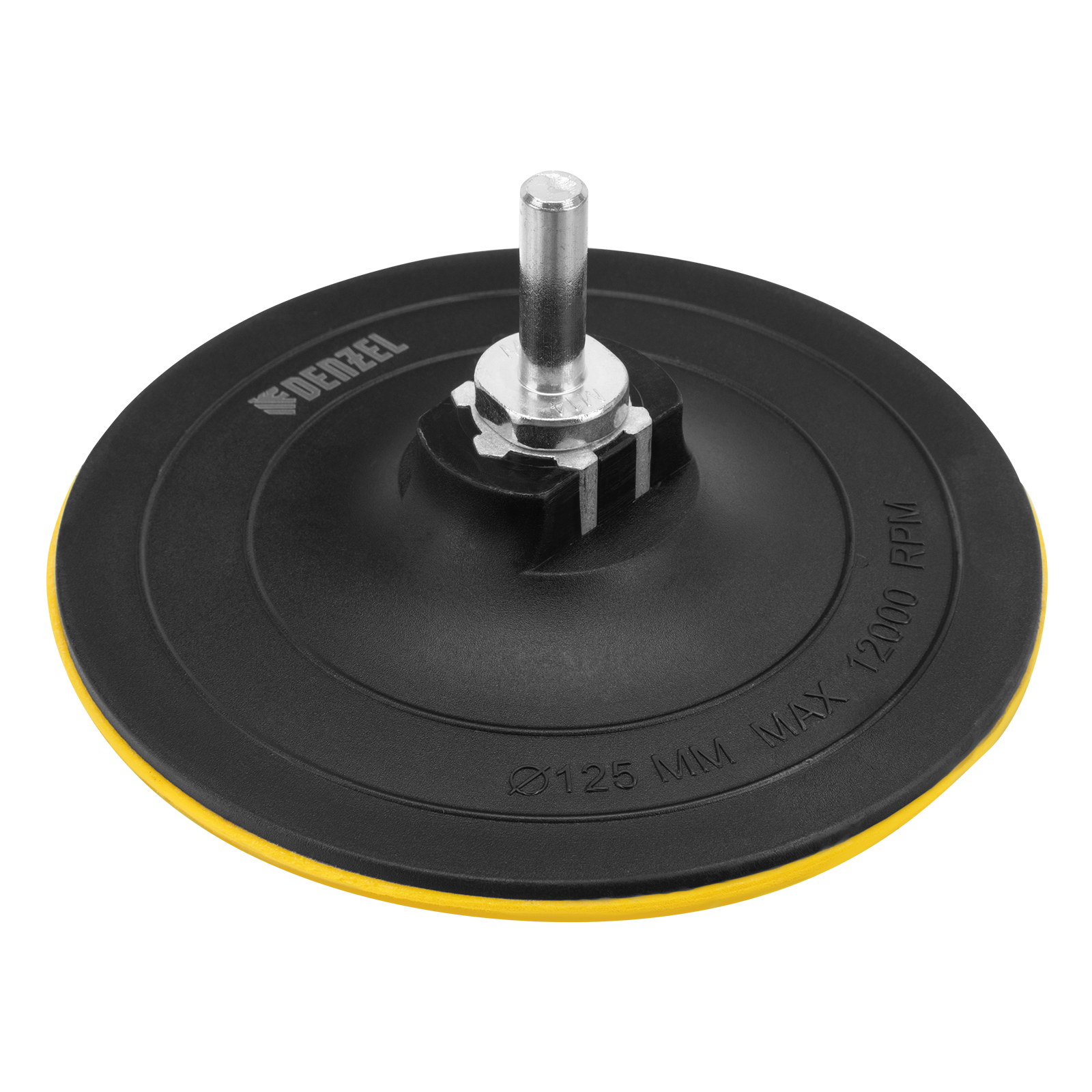 Тарелка опорная для дрели и УШМ с липучкой, 125 мм, твердая, с адаптером c М14 на d8 Denzel (76254)