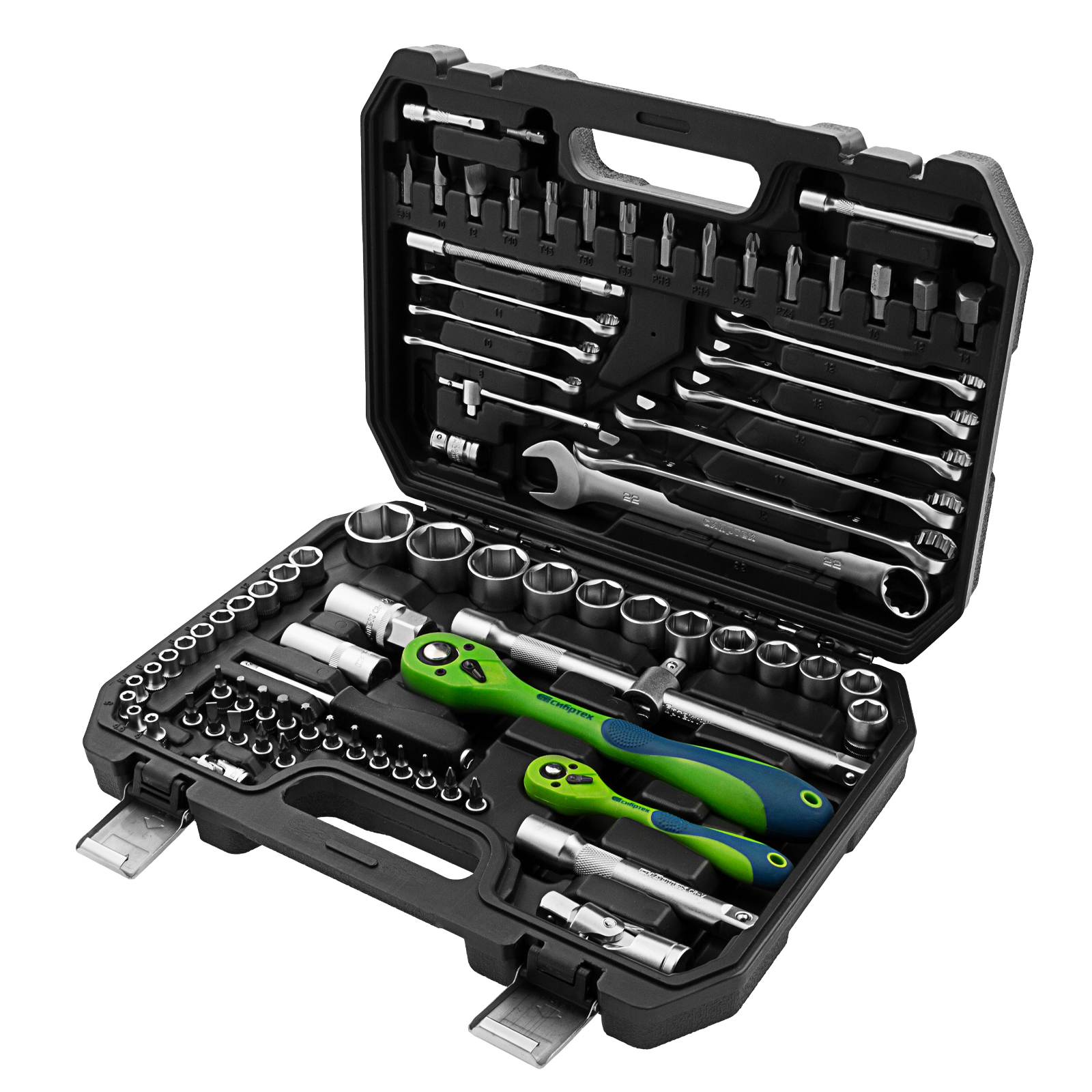 Набор инструментов 82 предмета, CrV, 1/2", 1/4" Сибртех (13514)