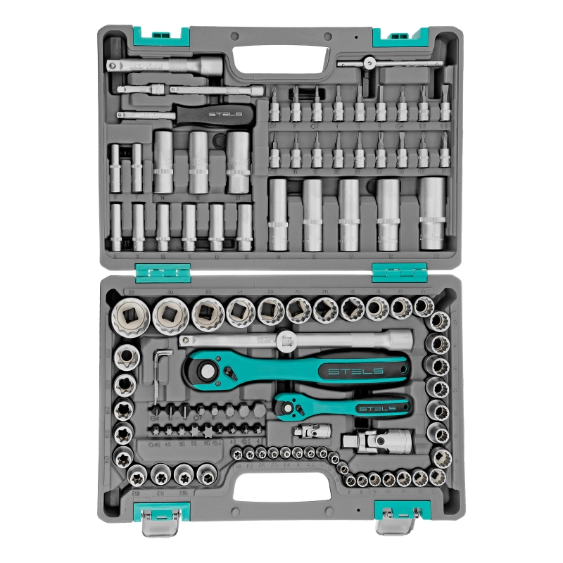 Набор инструментов 1/2", 1/4", CrV, 12 гранные головки, пластиковый кейс, 109 предмета Stels (14122)