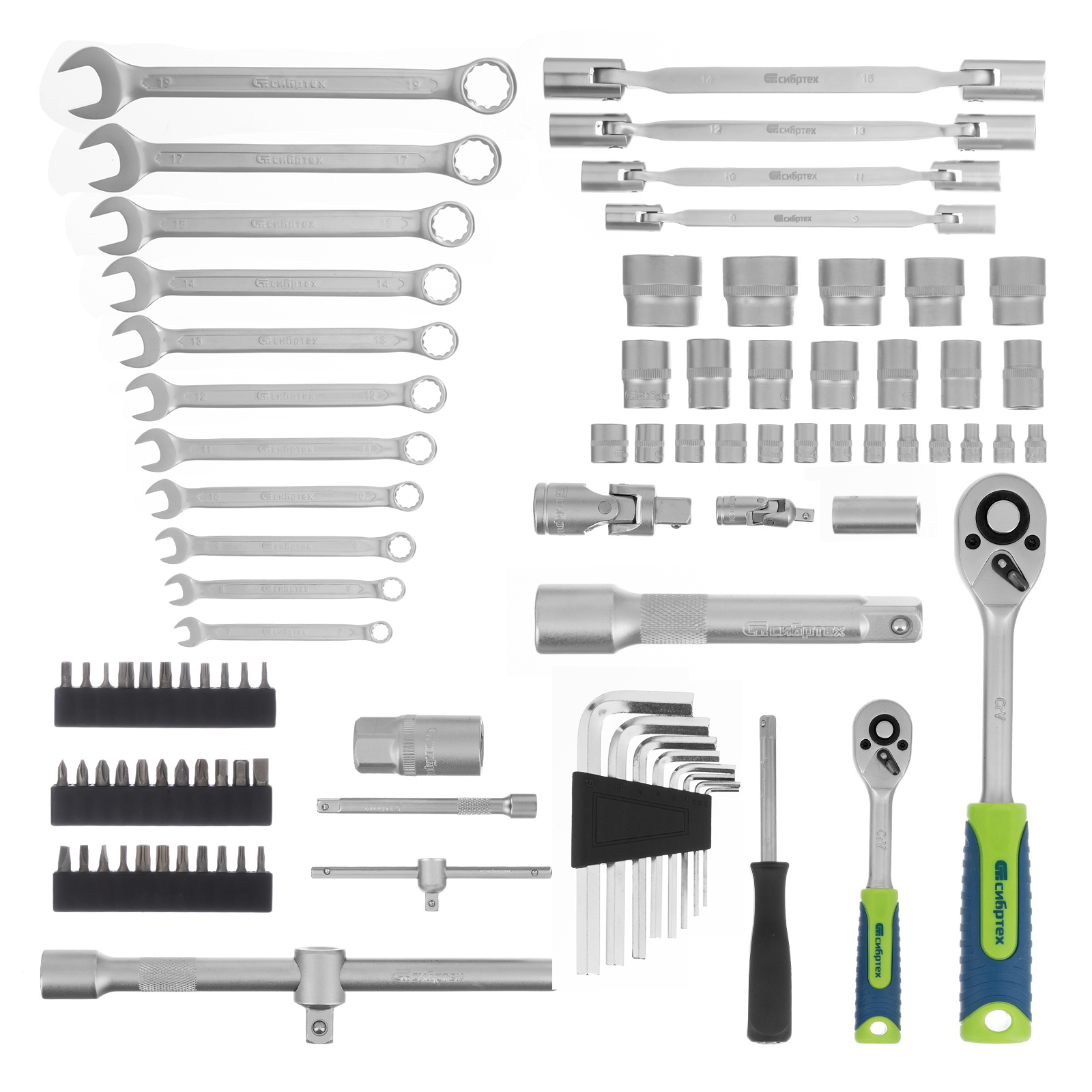 Набор инструментов, 1/2", 1/4", пластиковый кейс 89 предметов Сибртех (13396)