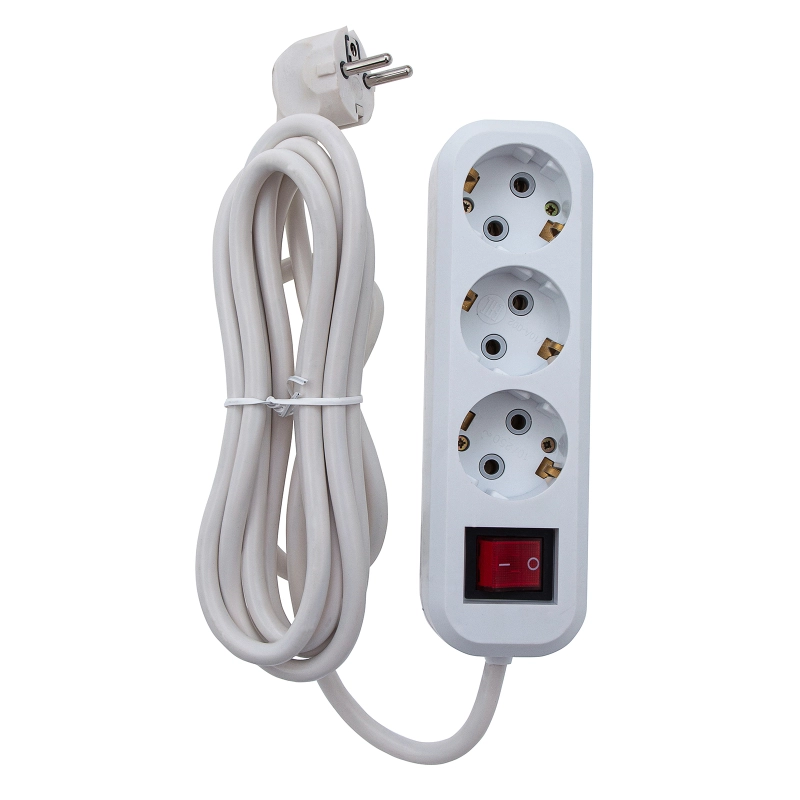 Удлинитель бытовой 3 м, 10A, тип УХз10, с заземлением и выключателем, 3 розетки, Сибртех (96081)