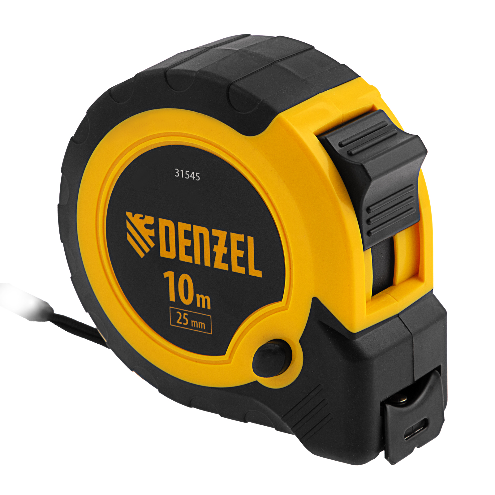 Рулетка 10м х 25мм, двухкомп. корпус, кнопка-пауза Denzel (31545)