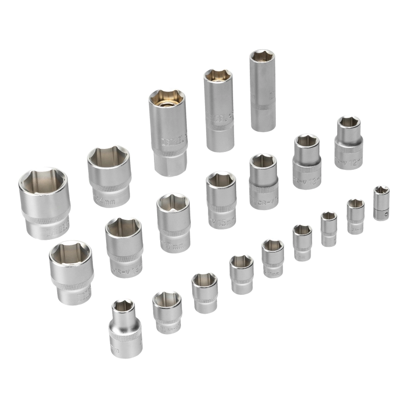 Набор инструментов, 1/2", 1/4", CrV, S2, пластиковый кейс, 64 предмета Denzel (15801)