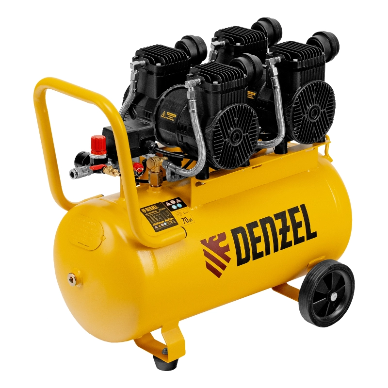 Компрессор безмасл. малошумный DLP -3000/50, 3 кВт, 2х1,5 кВт,50 л, 2850 об/мин,500 л/мин Denzel (58144)