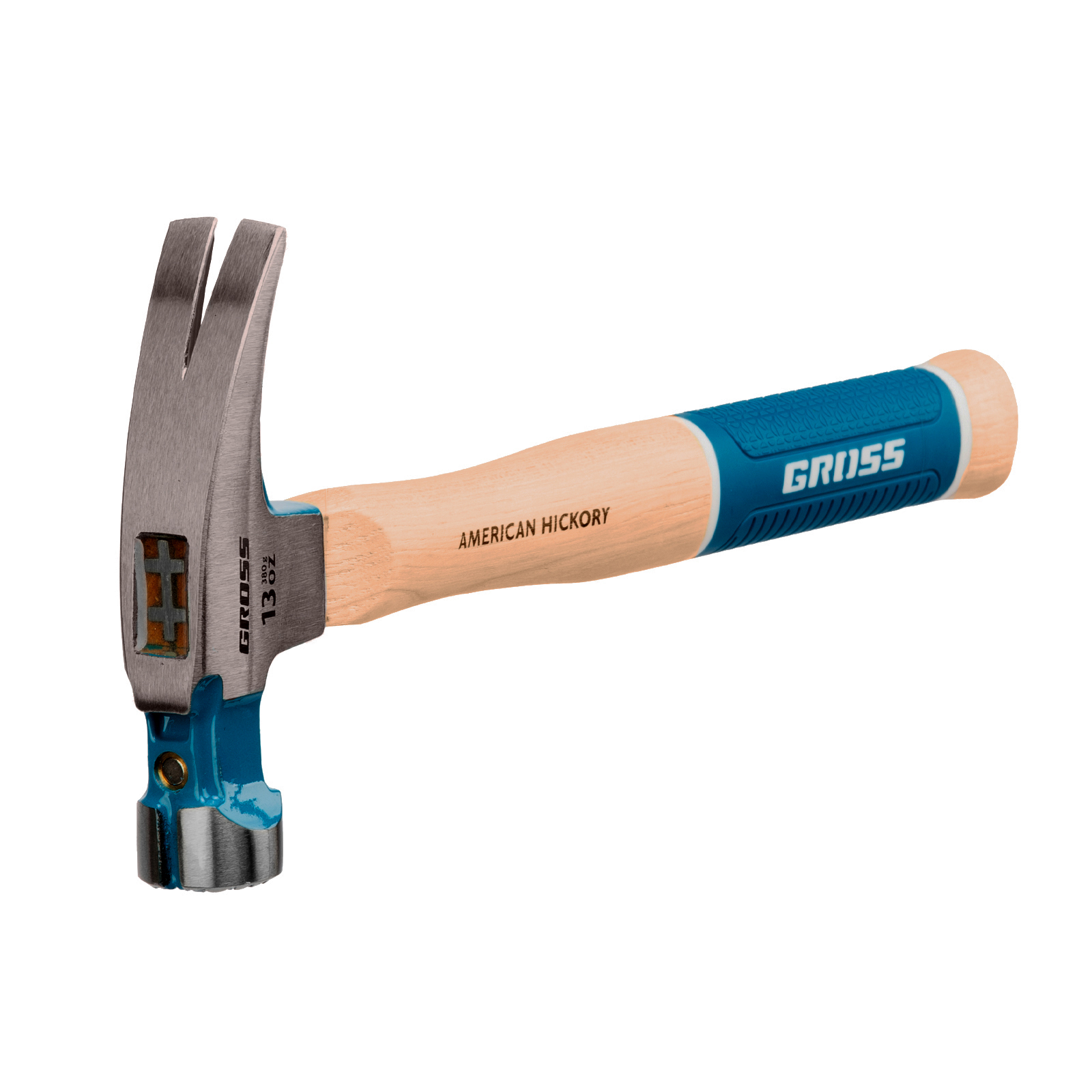 Молоток-гвоздодер, 380 г, угол 75, магнит, обрезиненная рукоятка AMERICAN HICKORY GROSS (10413)
