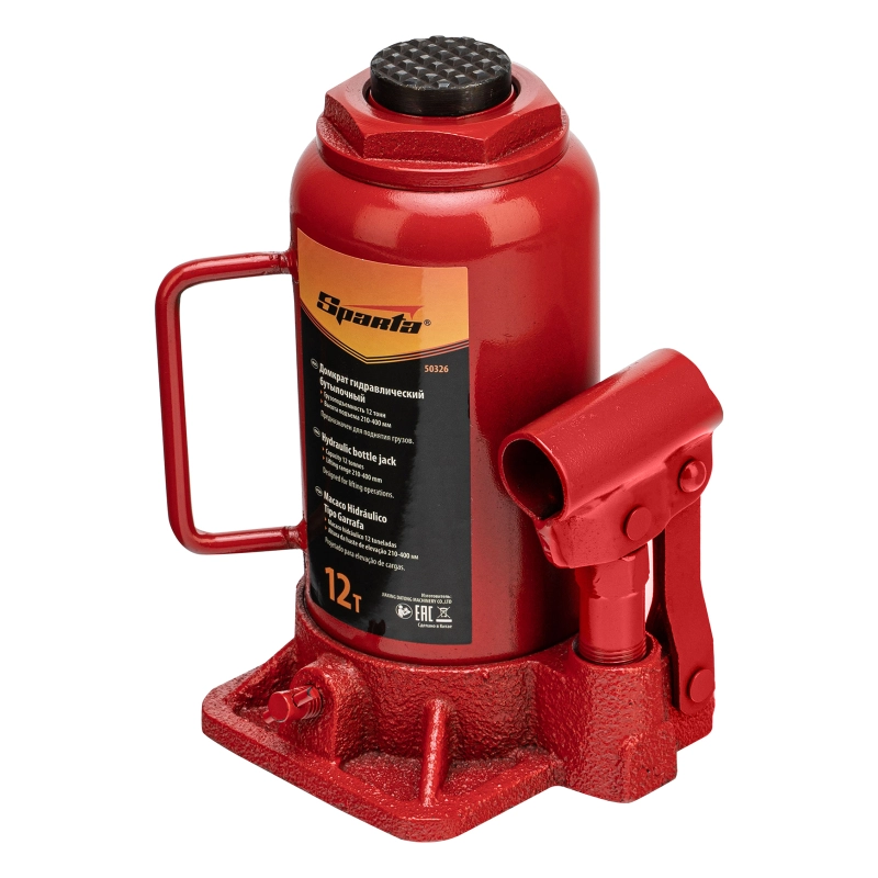 Домкрат гидравлический бутылочный, 12 т, h подъема 210-400 мм Sparta (50326)