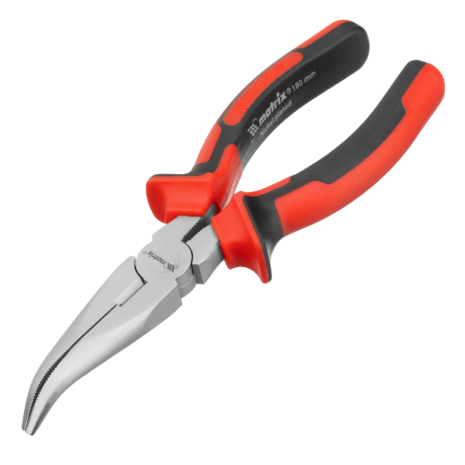 Длинногубцы изогнутые Nickel, 180 мм, никелированные, двухкомпонентные рукоятки Matrix (17422)