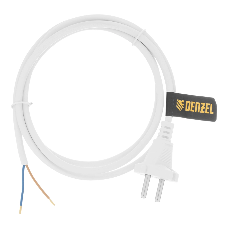 Шнур сетевой Energy Series, ПВС, 1,5 м, 2 x 1 мм, с неразборной вилкой, белый, Denzel (37660)