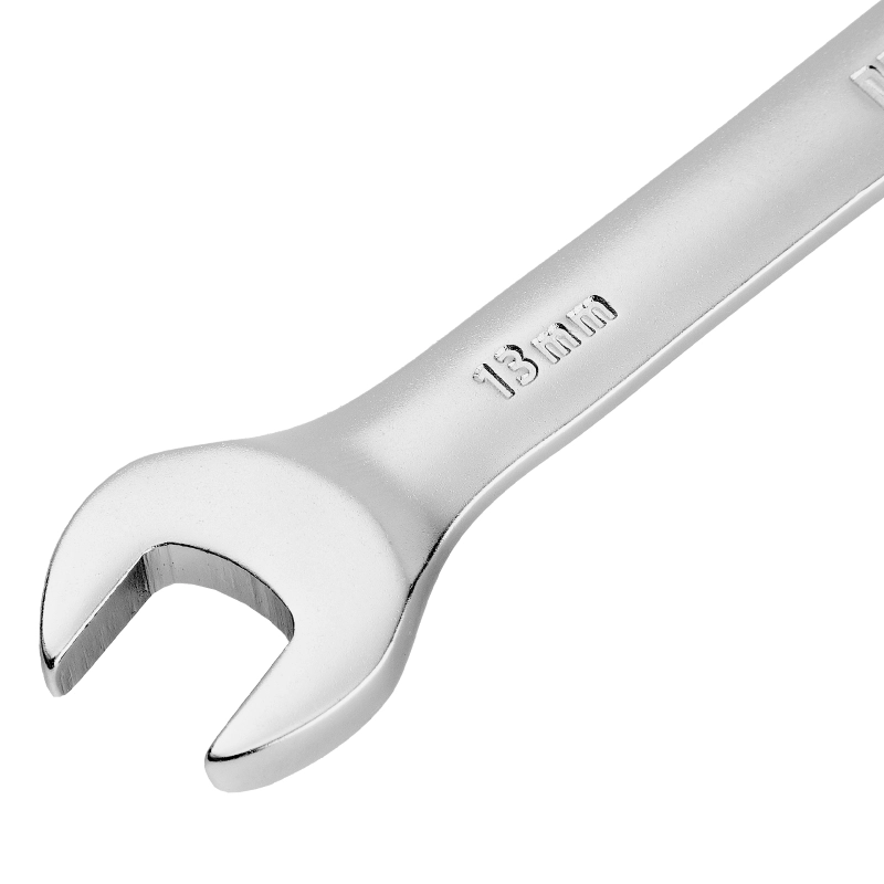 Ключ комбинированный трещоточный, 13 мм, CrV, матовый хром Denzel (14707)