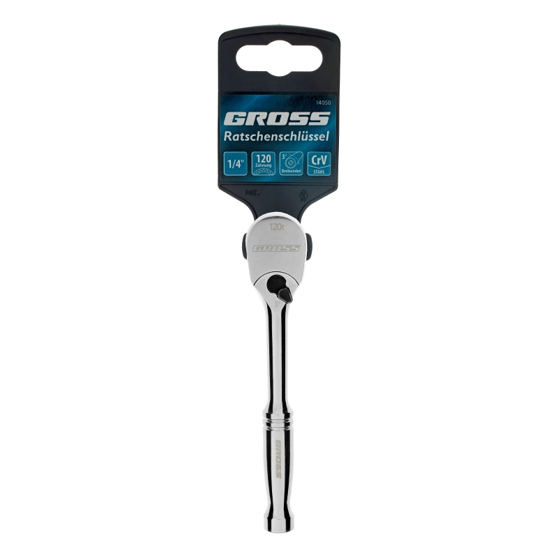 Ключ-трещотка 1/4", CrV, 120 зубьев, цельнометаллический, хром Gross (14050)
