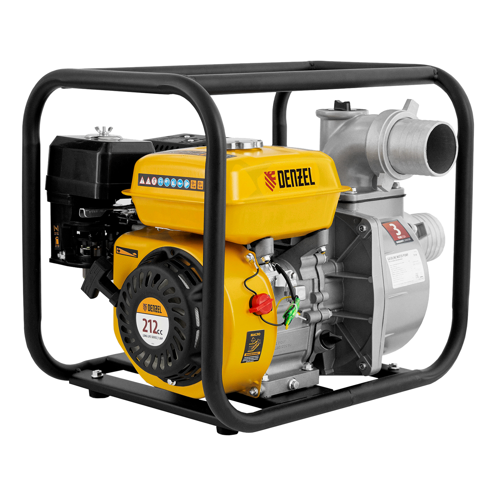 Мотопомпа бензиновая для чистой воды PX-80, 7 л.с, 3", 1000 л/мин, глубина 8 м, напор 30 м Denzel (99202)