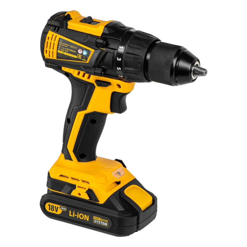 Дрель-шуруповерт аккумуляторная, бесщет. BLDL-IB-18-02, Li-Ion, 18 В, 2 акк. Denzel (26121)