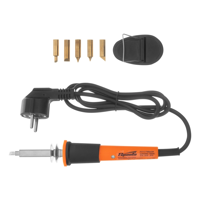 Набор для выжигания, 7 предметов: паяльник 30 Вт, подставка, жала сменные Sparta (913112)
